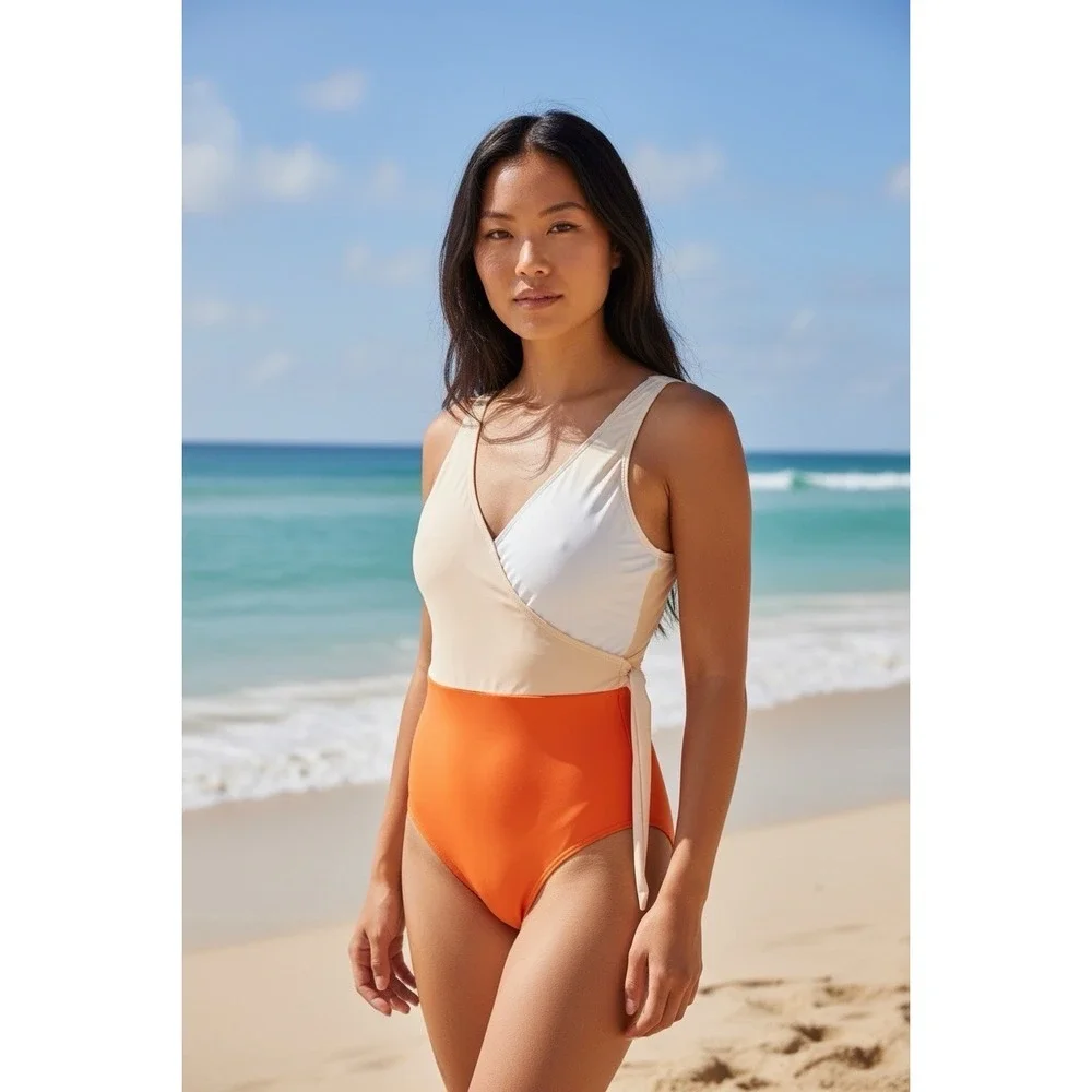 Cupshe Women's Bowknot Bathing Suit Padded One Piece Swimsuit Orange White Small